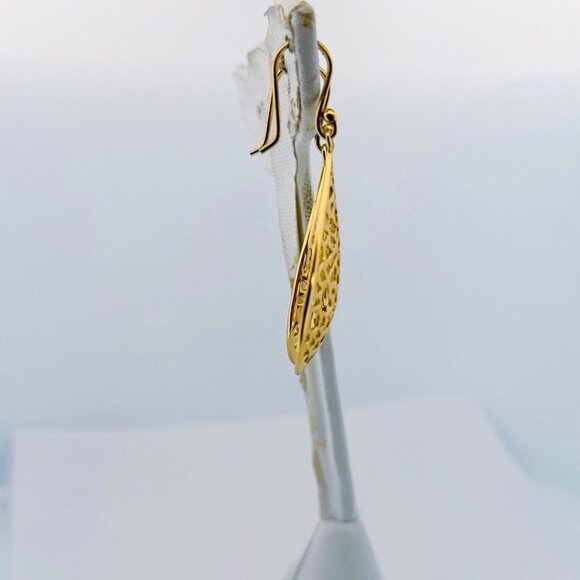 Estate Sterling Silver 925 Gold Tone Teardrop Filigree Dangle Earrings - Picture 2 of 7